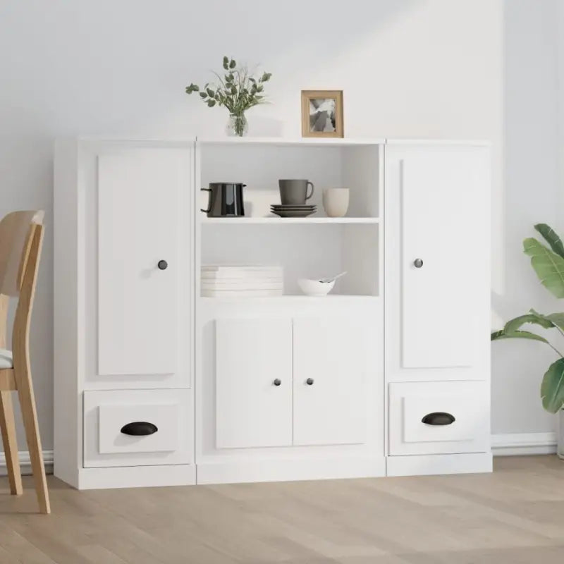 Hoge kasten van bewerkt hout voor een stijlvolle bestaande interieur - Wit / 3 - Dressoirs & buffetkasten