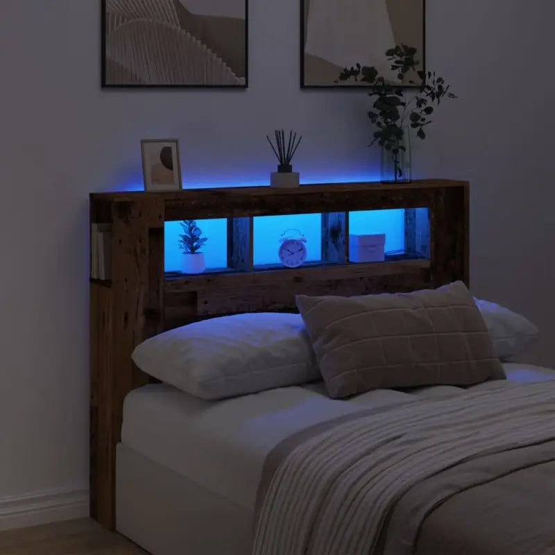 Hoofdbord en voetbord in bewerkt hout grijs Sonoma voor moderne slaapkamers - Oud hout / 140 x 103.5 cm / 1