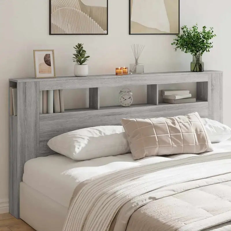 Hoofdbord en voetbord in bewerkt hout grijs Sonoma voor moderne slaapkamers - Grijs sonoma / 200 x 103.5 cm / 1