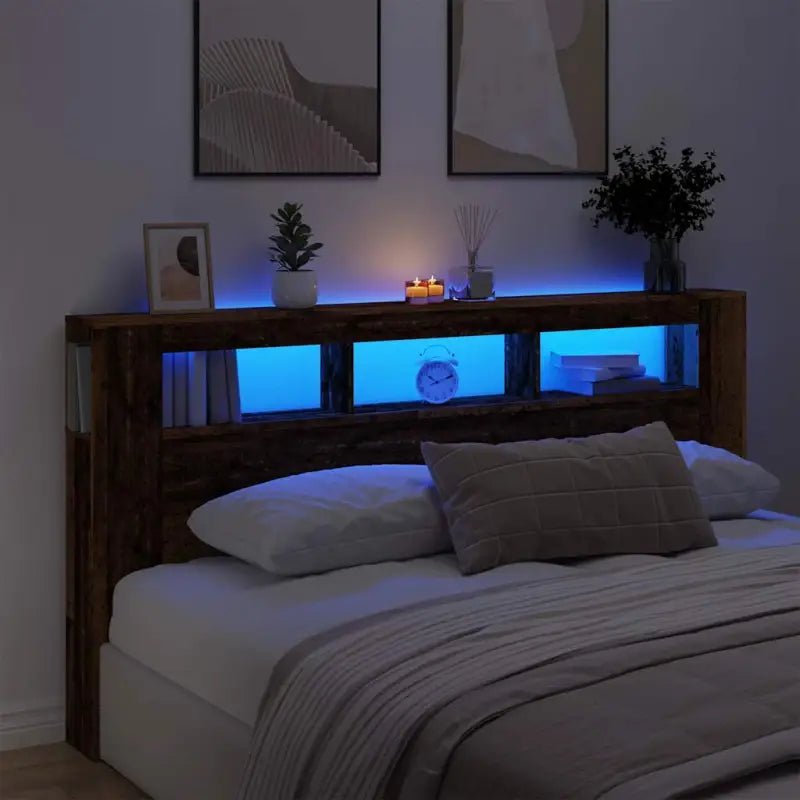 Hoofdbord en voetbord in bewerkt hout grijs Sonoma voor moderne slaapkamers - Oud hout / 200 x 103.5 cm / 1