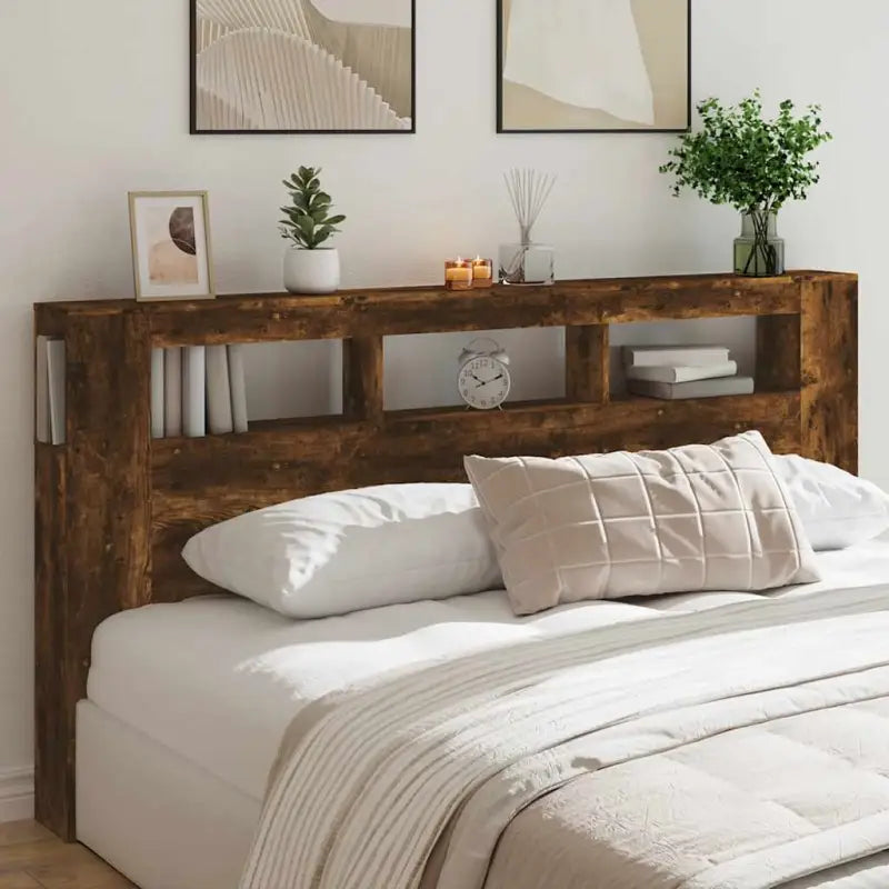 Hoofdbord en voetbord in bewerkt hout grijs Sonoma voor moderne slaapkamers - Gerookt eiken / 200 x 103.5 cm / 1