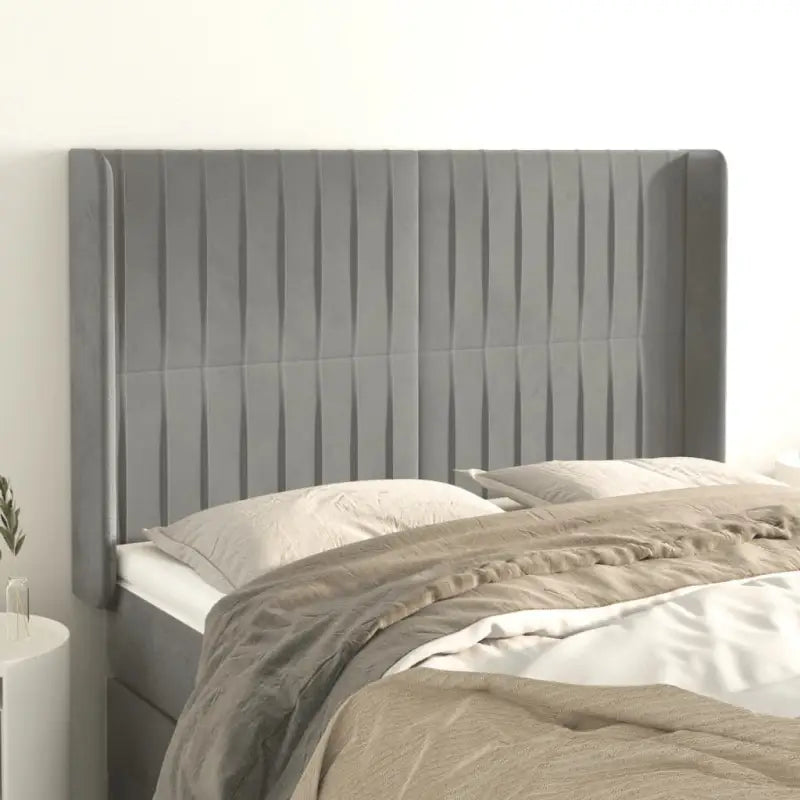 Hoofdbord en voetbord in fluweel levering bevat 147x16x118 - Lichtgrijs / 147 x 16 x 118/128 cm / 1 - Hoofdborden