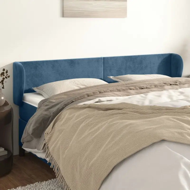Hoofdbord en voetbord in fluweel levering bevat slimme slaapkamerstijl - Donkerblauw / 163 x 23 x 78/88 cm / 1