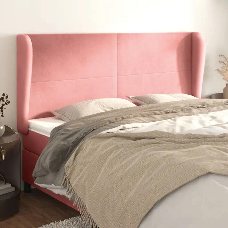 Hoofdbord en voetbord in fluweel levering bevat slimme slaapkamerstijl - Roze / 163 x 23 x 118/128 cm / 1 - Hoofdborden