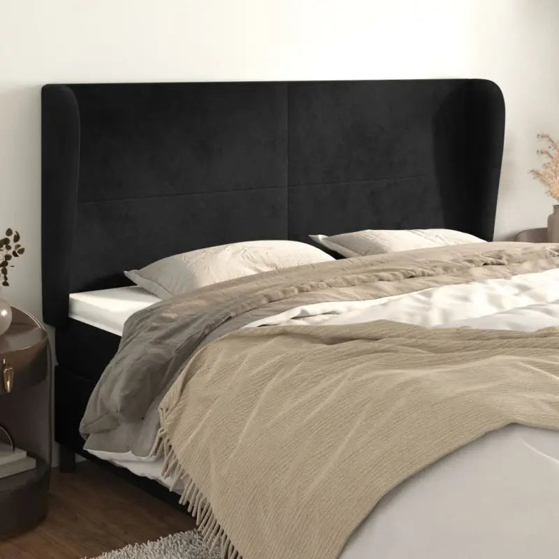 Hoofdbord en voetbord in fluweel levering bevat slimme slaapkamerstijl - Zwart / 183 x 23 x 118/128 cm / 1