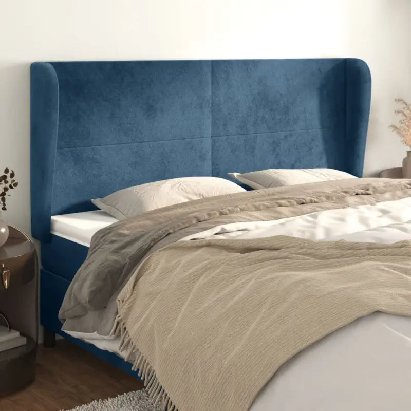 Hoofdbord en voetbord in fluweel levering bevat slimme slaapkamerstijl - Donkerblauw / 203 x 23 x 118/128 cm / 1
