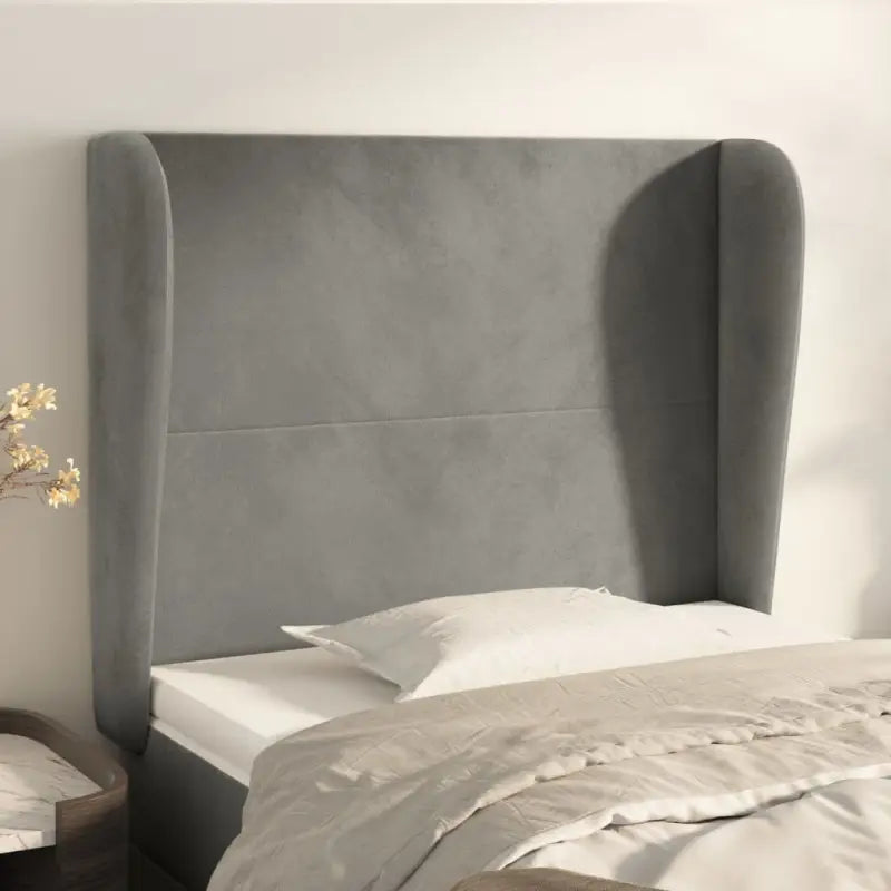 Hoofdbord en voetbord in fluweel levering bevat slimme slaapkamerstijl - Lichtgrijs / 83 x 23 x 118/128 cm / 1