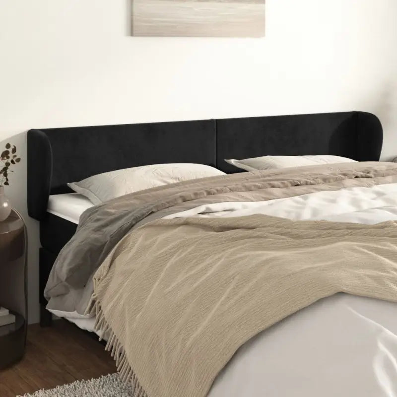 Hoofdbord en voetbord in fluweel levering bevat slimme slaapkamerstijl - Zwart / 163 x 23 x 78/88 cm / 1 - Hoofdborden