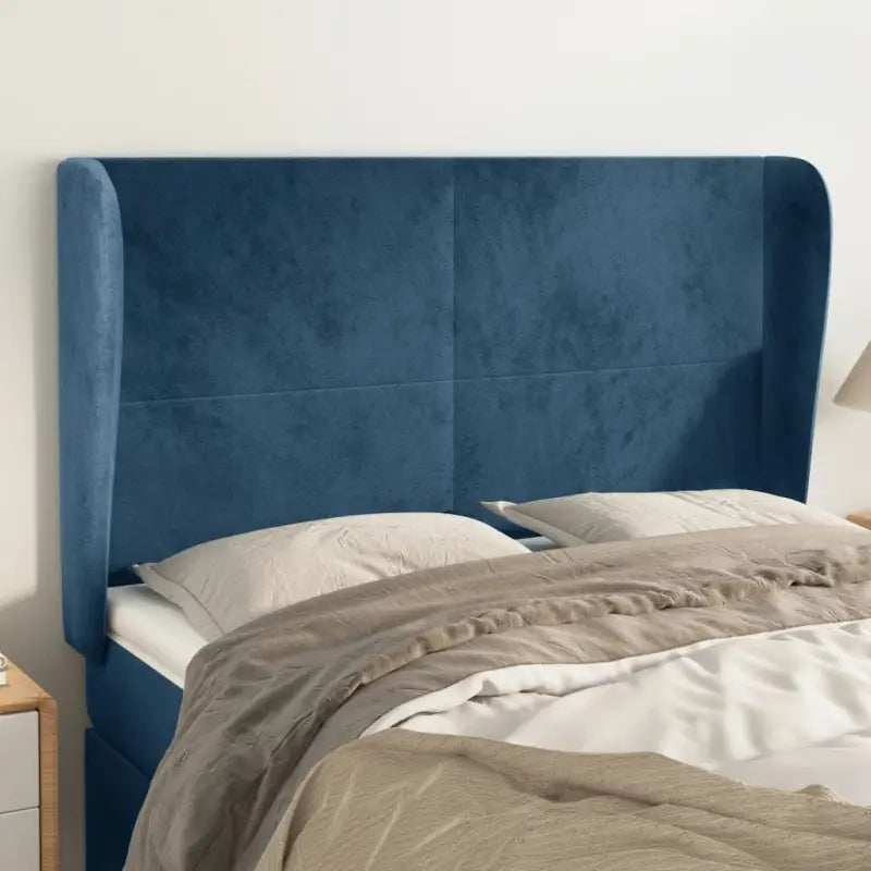 Hoofdbord en voetbord in fluweel levering bevat slimme slaapkamerstijl - Donkerblauw / 147 x 23 x 118/128 cm / 1