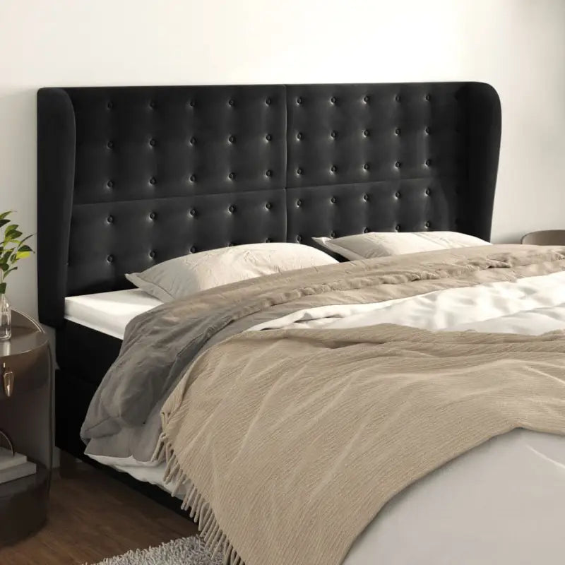 Hoofdborden en voetborden levering bevat luxe fluweel voor elke slaapkamer - Zwart / 203 x 23 x 118/128 cm / 1
