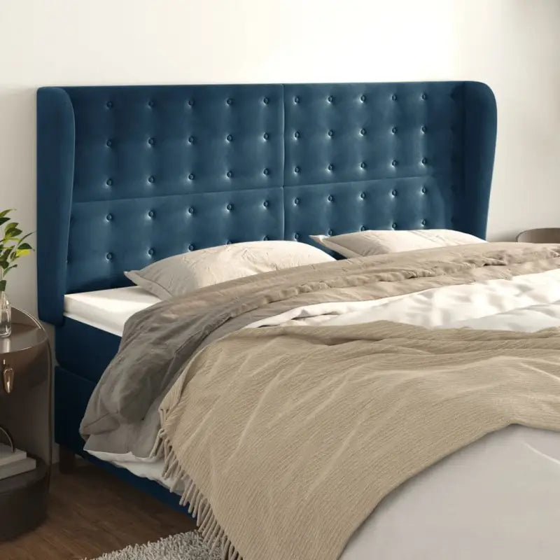 Hoofdborden en voetborden levering bevat luxe fluweel voor elke slaapkamer - Donkerblauw / 163 x 23 x 118/128 cm / 1