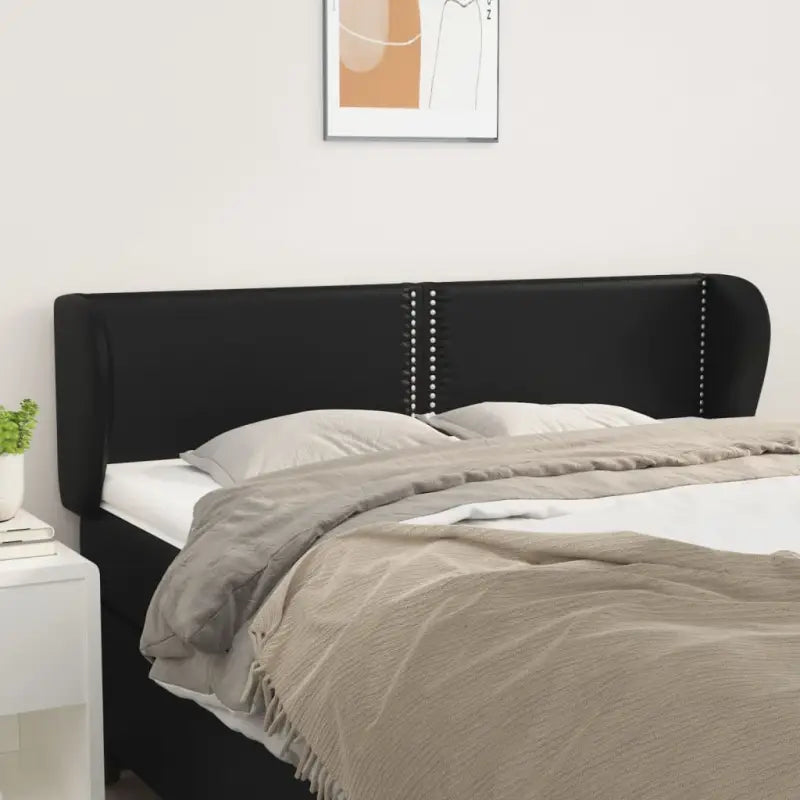 Hoofdborden en voetborden levering bevat met duurzaam glanzend kunstleer - Zwart / 147 x 23 x 78/88 cm / 1