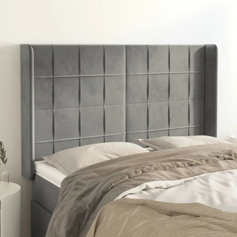 Hoofdborden en voetborden met levering bevat in zacht fluweel - Lichtgrijs / 147 x 16 x 118/128 cm / 1 - Hoofdborden