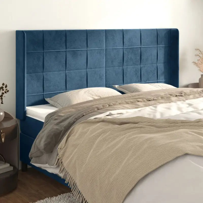 Hoofdborden en voetborden met levering bevat in zacht fluweel - Donkerblauw / 163 x 16 x 118/128 cm / 1 - Hoofdborden