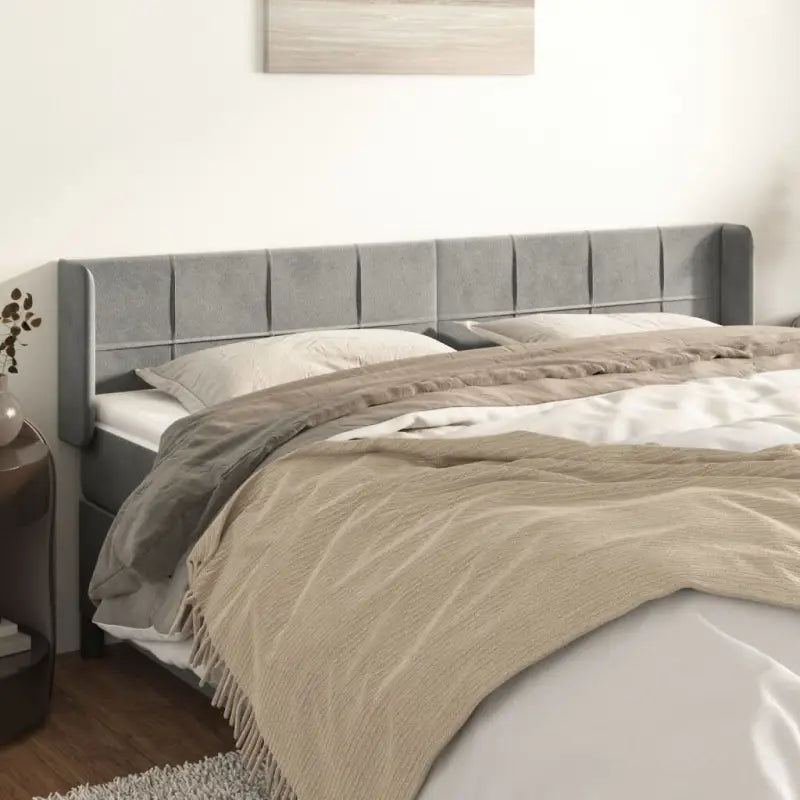 Hoofdborden en voetborden met levering bevat in zacht fluweel - Lichtgrijs / 163 x 16 x 78/88 cm / 1 - Hoofdborden