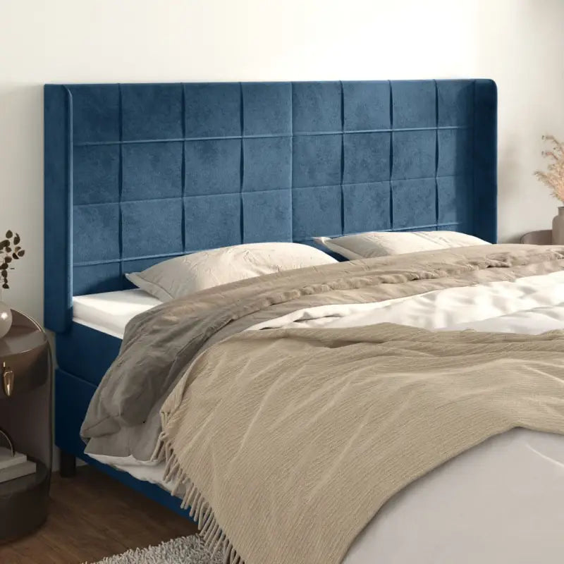 Hoofdborden en voetborden met levering bevat in zacht fluweel - Donkerblauw / 183 x 16 x 118/128 cm / 1 - Hoofdborden