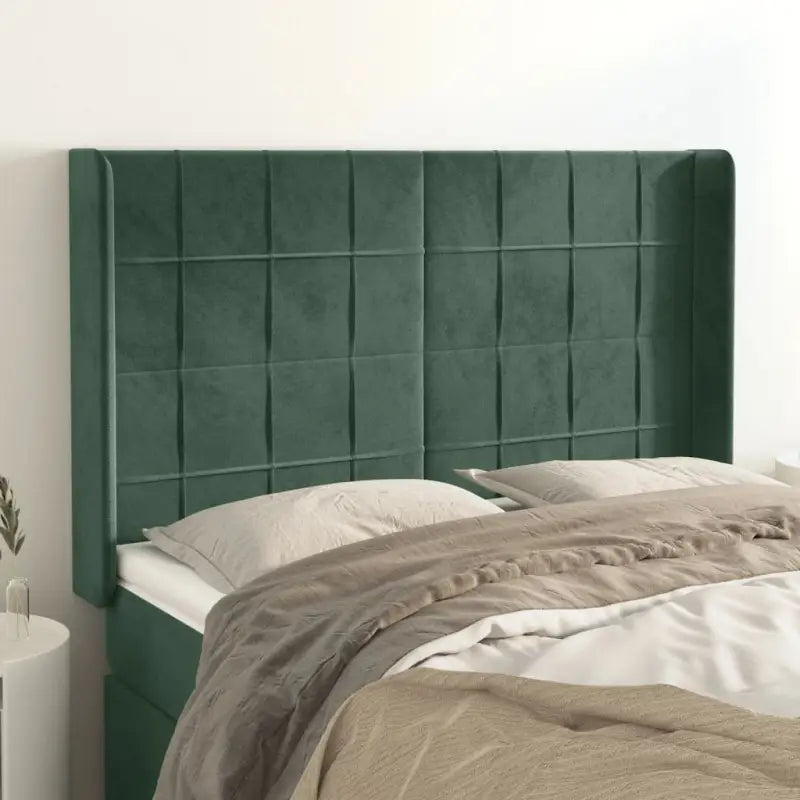 Hoofdborden en voetborden met levering bevat in zacht fluweel - Donkergroen / 147 x 16 x 118/128 cm / 1 - Hoofdborden