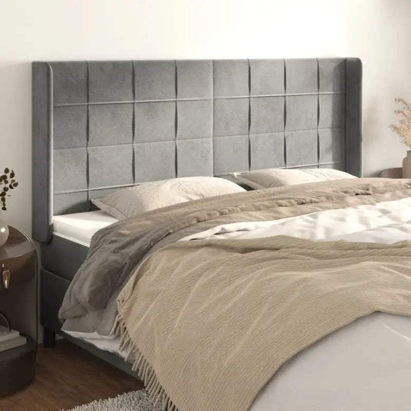 Hoofdborden en voetborden met levering bevat in zacht fluweel - Lichtgrijs / 183 x 16 x 118/128 cm / 1 - Hoofdborden