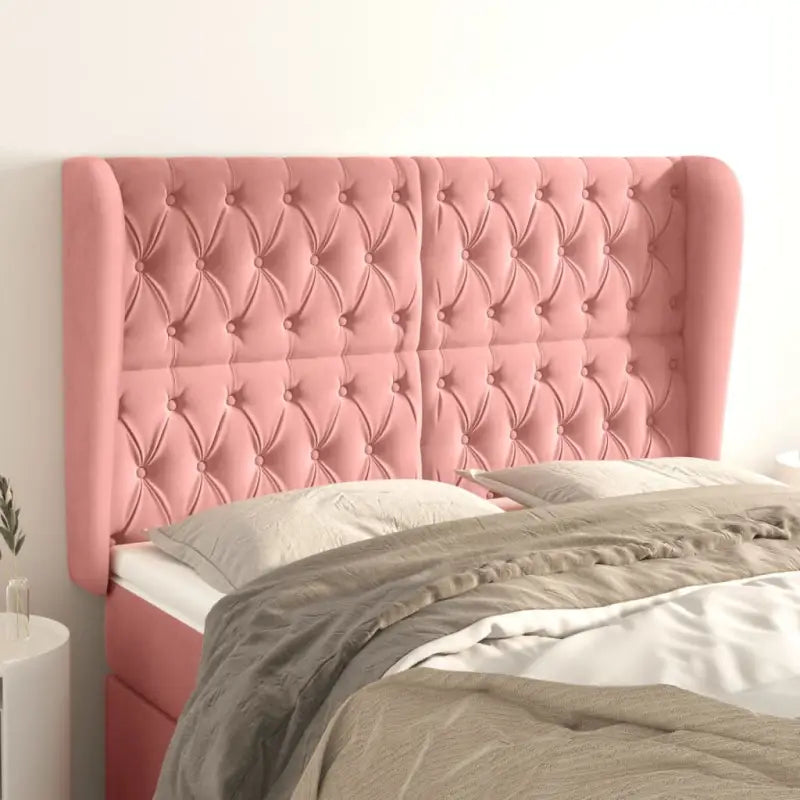 Hoofdborden en voetborden met levering bevat in zacht fluweel design - Roze / 163 x 23 x 118/128 cm / 1 - Hoofdborden