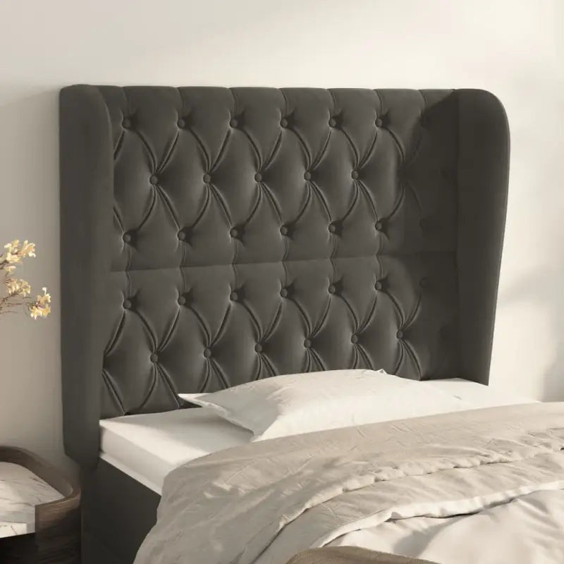 Hoofdborden en voetborden met levering bevat in zacht fluweel design - Donkergrijs / 93 x 23 x 118/128 cm / 1