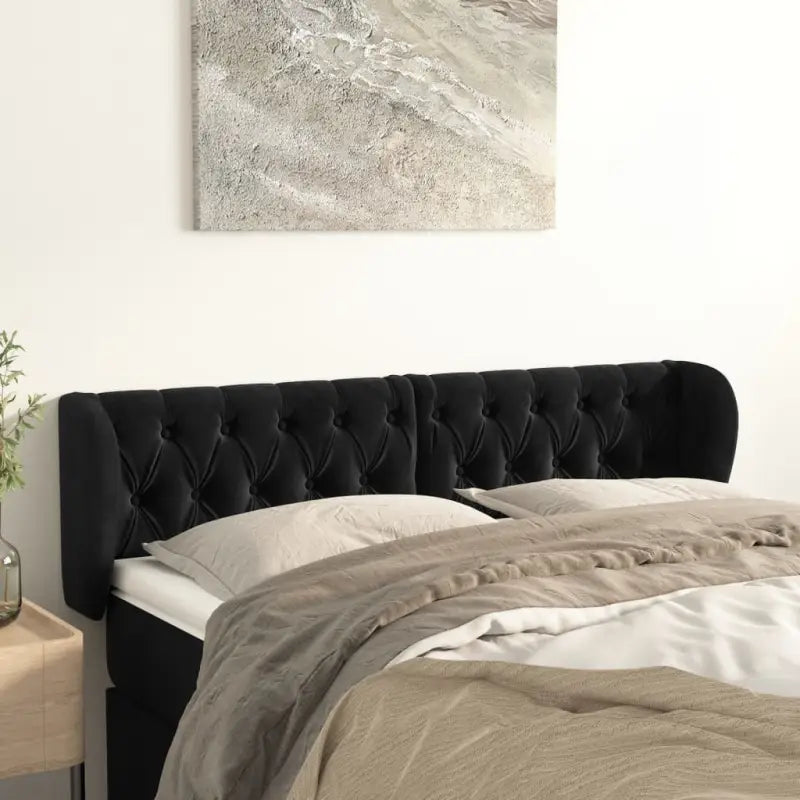 Hoofdborden en voetborden met levering bevat in zacht fluweel design - Zwart / 147 x 23 x 78/88 cm / 1 - Hoofdborden