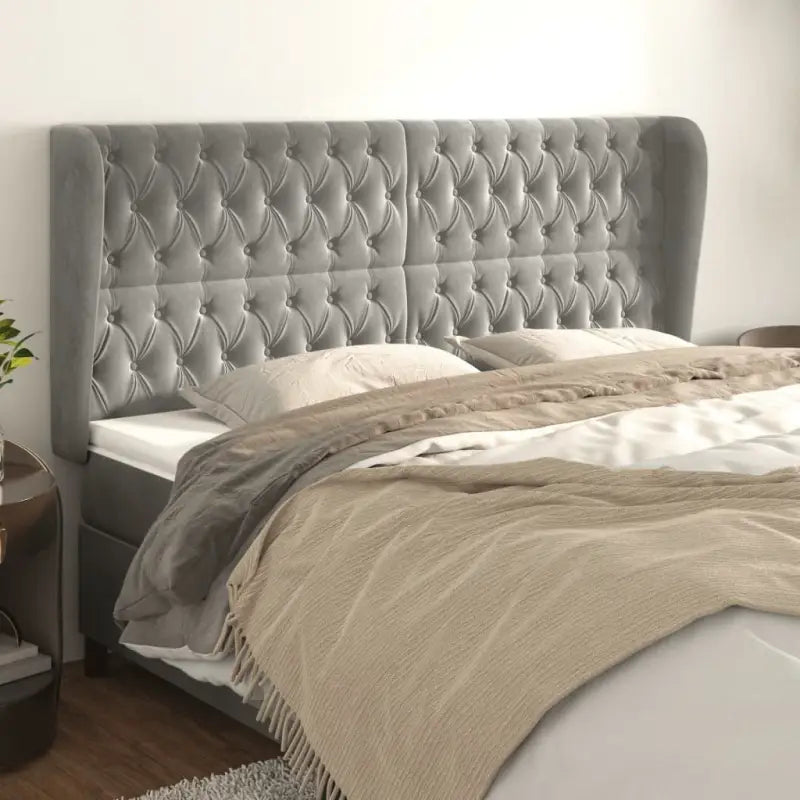 Hoofdborden en voetborden met levering bevat in zacht fluweel design - Lichtgrijs / 203 x 23 x 118/128 cm / 1