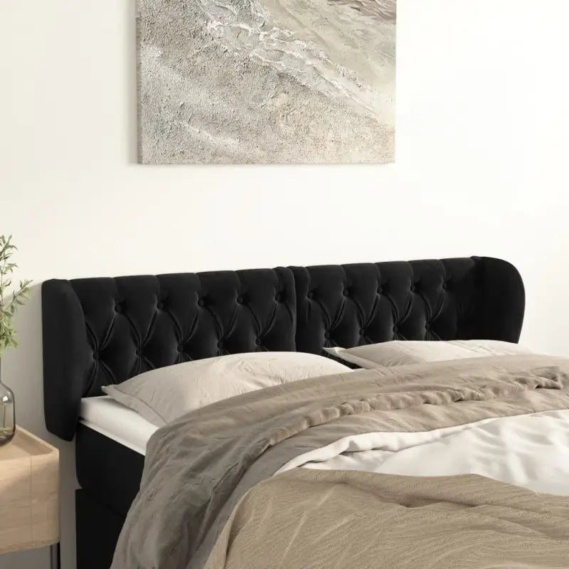 Hoofdborden en voetborden met levering bevat in zacht fluweel design - Zwart / 163 x 23 x 78/88 cm / 1 - Hoofdborden