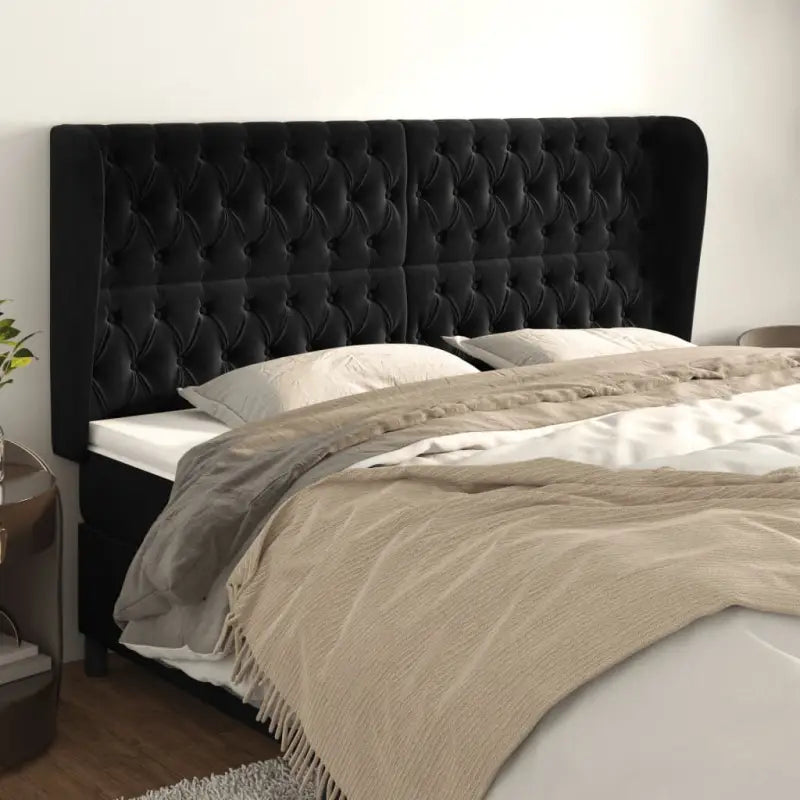 Hoofdborden en voetborden met levering bevat in zacht fluweel design - Zwart / 203 x 23 x 118/128 cm / 1 - Hoofdborden