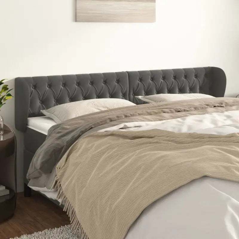 Hoofdborden en voetborden met levering bevat in zacht fluweel design - Donkergrijs / 183 x 23 x 78/88 cm / 1