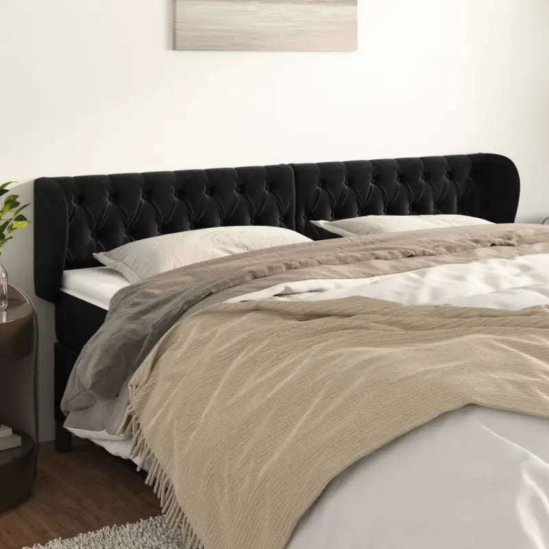 Hoofdborden en voetborden met levering bevat in zacht fluweel design - Zwart / 203 x 23 x 78/88 cm / 1 - Hoofdborden