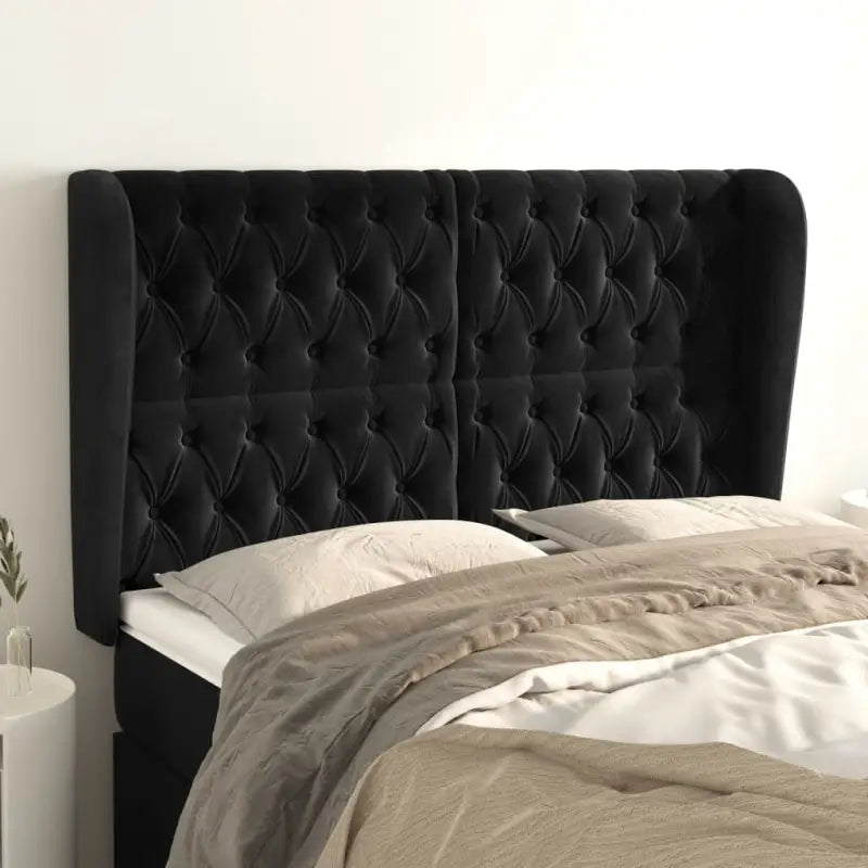 Hoofdborden en voetborden met levering bevat in zacht fluweel design - Zwart / 163 x 23 x 118/128 cm / 1 - Hoofdborden