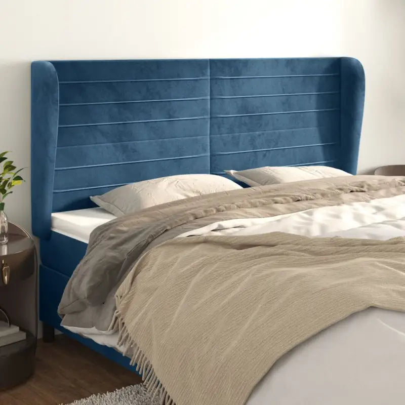 Hoofdborden en voetborden met levering bevat in zacht fluweel ontwerp - Donkerblauw / 163 x 23 x 118/128 cm / 1