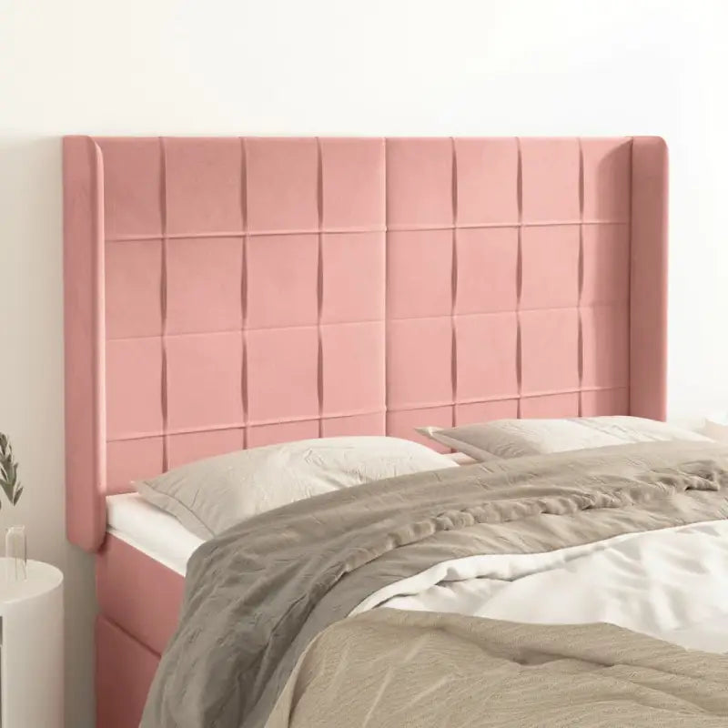 Hoofdborden en voetborden met levering bevat in zacht fluweel - Roze / 147 x 16 x 118/128 cm / 1 - Hoofdborden