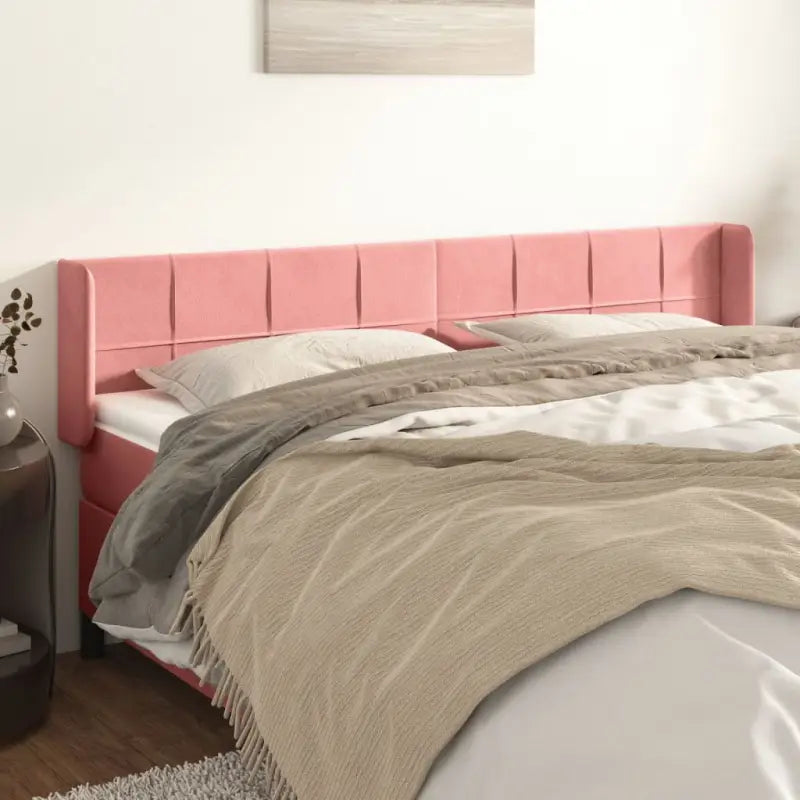 Hoofdborden en voetborden met levering bevat in zacht fluweel - Roze / 203 x 16 x 78/88 cm / 1 - Hoofdborden