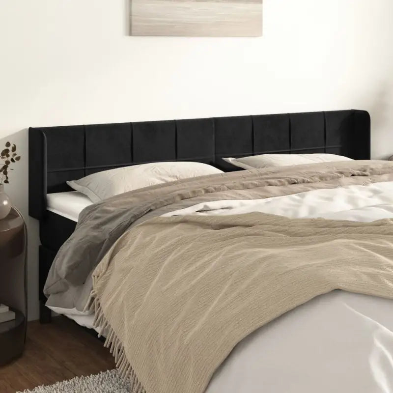 Hoofdborden en voetborden met levering bevat in zacht fluweel - Zwart / 203 x 16 x 78/88 cm / 1 - Hoofdborden