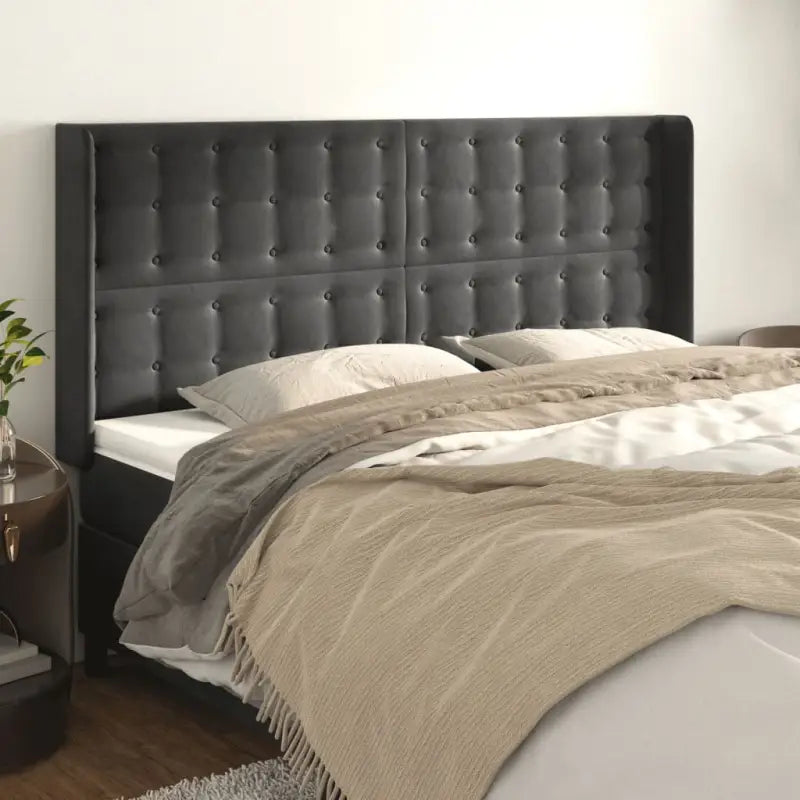Hoofdborden en voetborden met luxe fluweel levering bevat - Donkergrijs / 183 x 16 x 118/128 cm / 1 - Hoofdborden