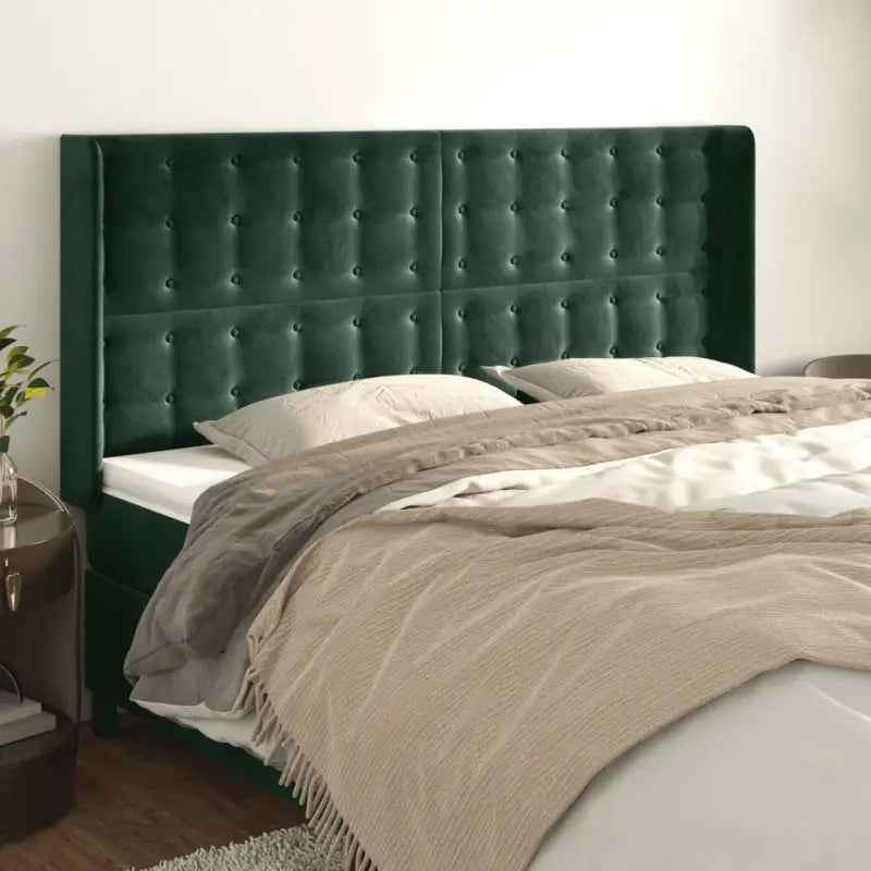 Hoofdborden en voetborden met luxe fluweel levering bevat - Donkergroen / 183 x 16 x 118/128 cm / 1 - Hoofdborden