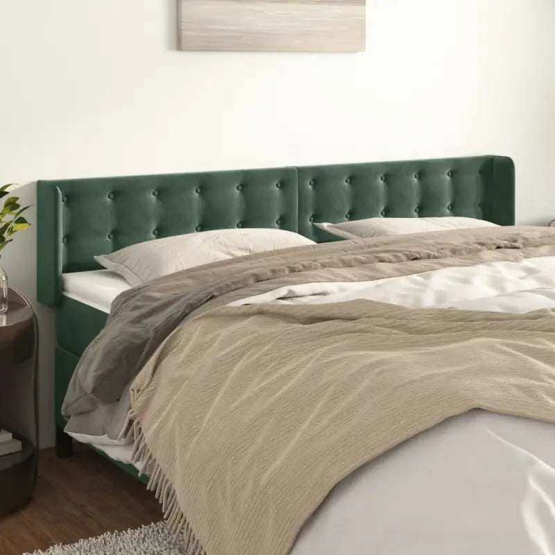 Hoofdborden en voetborden met luxe fluweel levering bevat - Donkergroen / 163 x 16 x 78/88 cm / 1 - Hoofdborden
