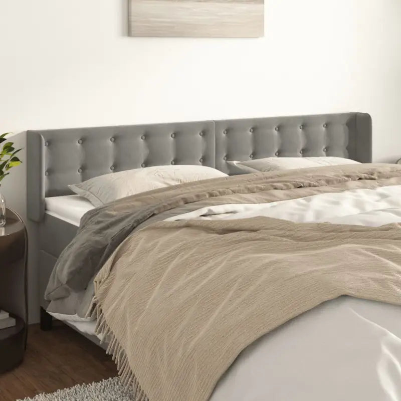 Hoofdborden en voetborden met luxe fluweel levering bevat - Lichtgrijs / 163 x 16 x 78/88 cm / 1 - Hoofdborden