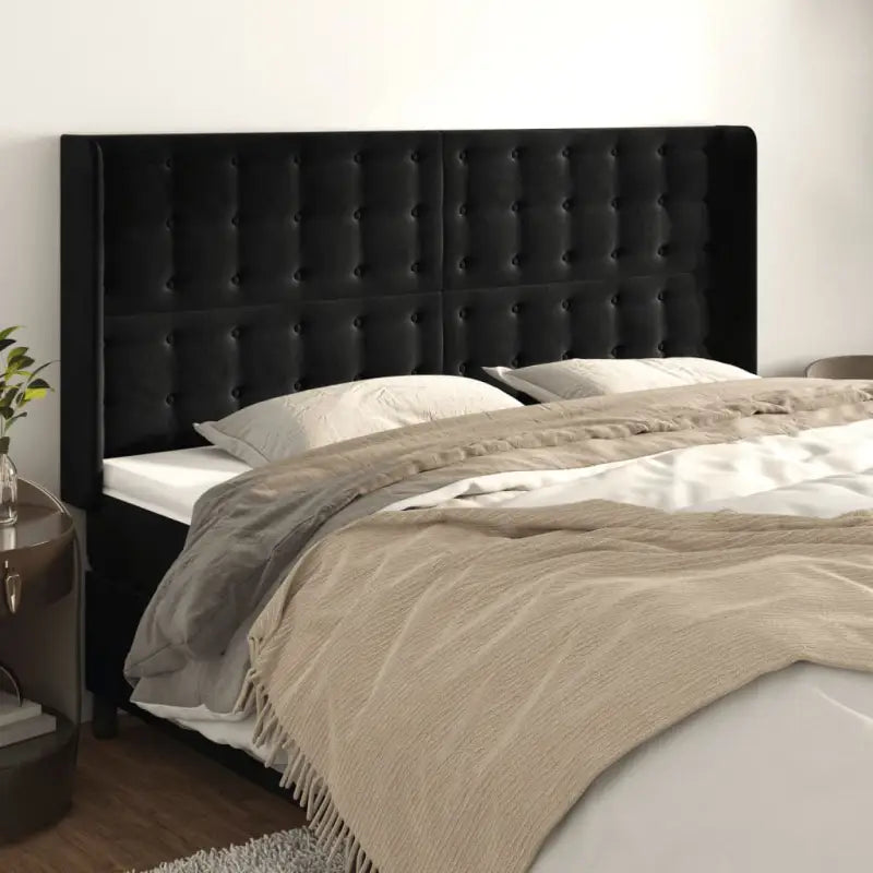 Hoofdborden en voetborden met luxe fluweel levering bevat - Zwart / 203 x 16 x 118/128 cm / 1 - Hoofdborden