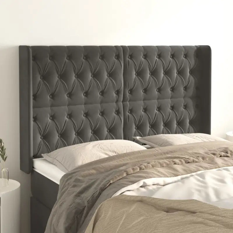 Hoofdborden en voetborden met zachte fluweel levering bevat - Donkergrijs / 147 x 16 x 118/128 cm / 1 - Hoofdborden