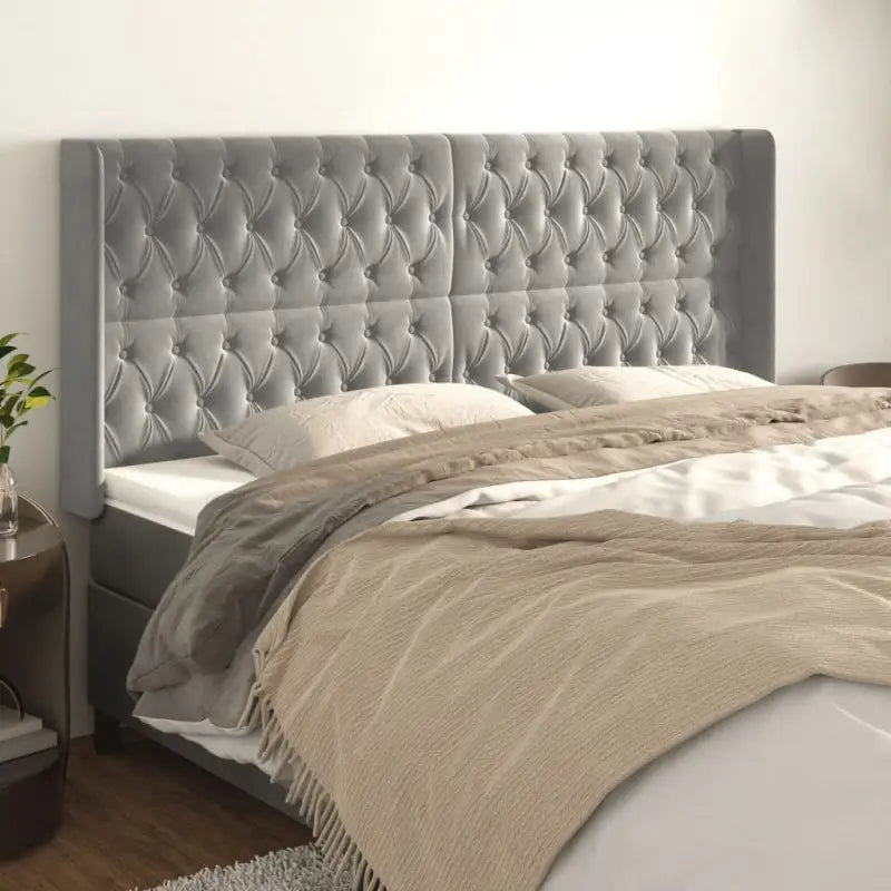 Hoofdborden en voetborden met zachte fluweel levering bevat - Lichtgrijs / 203 x 16 x 118/128 cm / 1 - Hoofdborden