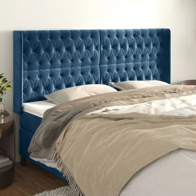 Hoofdborden en voetborden met zachte fluweel levering bevat - Donkerblauw / 183 x 16 x 118/128 cm / 1 - Hoofdborden