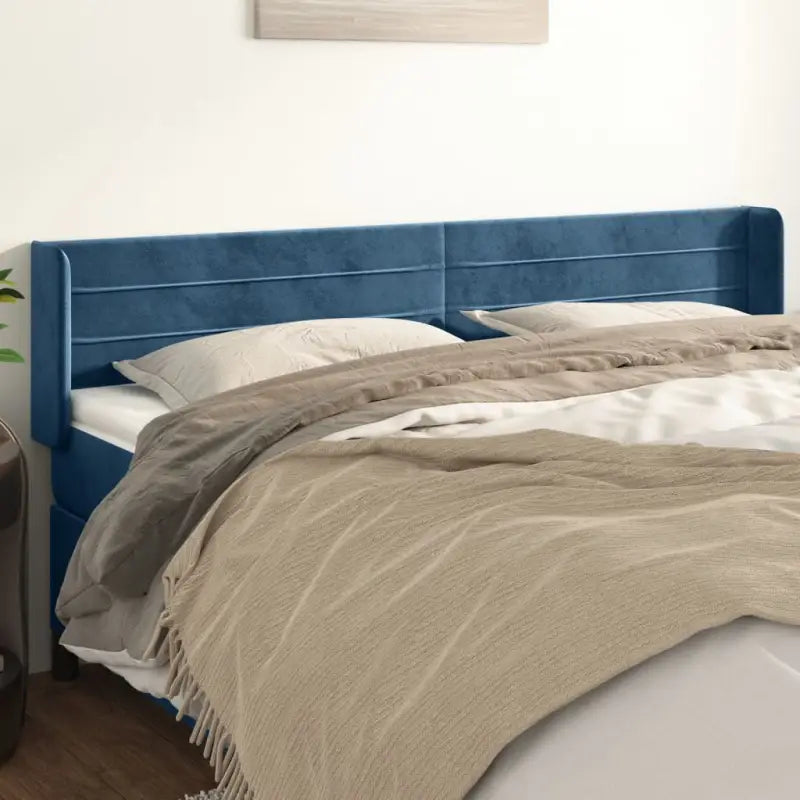 Hoofdborden en voetborden met zachte fluweel levering bevat - Donkerblauw / 203 x 16 x 78/88 cm / 1 - Hoofdborden
