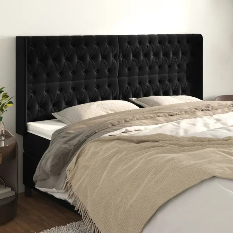 Hoofdborden en voetborden met zachte fluweel levering bevat - Zwart / 183 x 16 x 118/128 cm / 1 - Hoofdborden