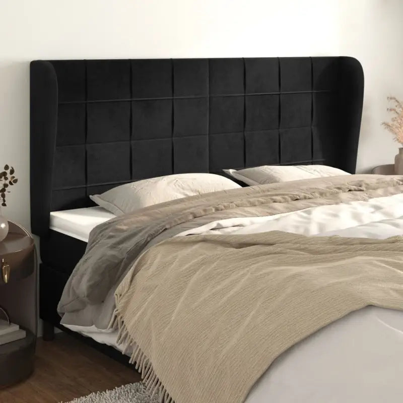 Hoofdborden en voetborden met zachte fluweel levering bevat - Zwart / 183 x 23 x 118/128 cm / 1 - Hoofdborden