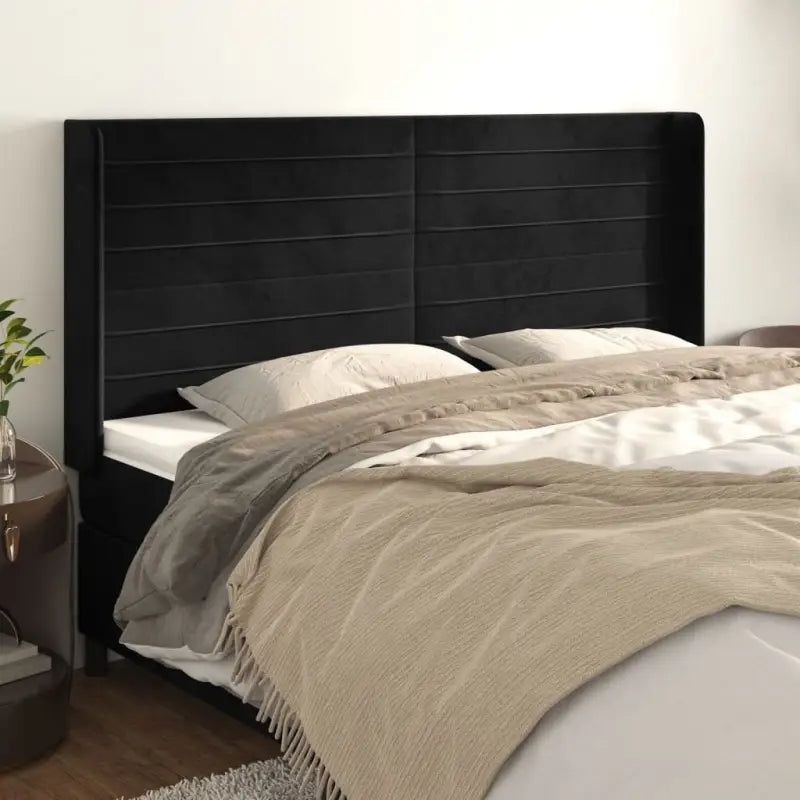 Hoofdborden en voetborden met zachte fluweel levering bevat - Zwart / 203 x 16 x 118/128 cm / 1 - Hoofdborden