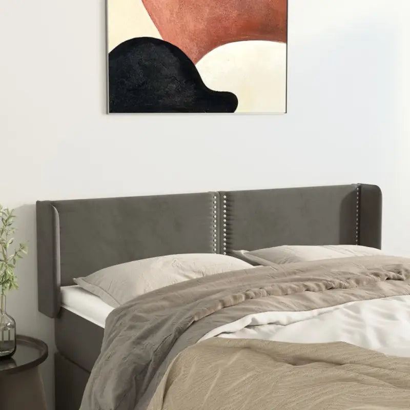 Hoofdborden en voetborden met zachte fluwelen afwerking en levering bevat - Donkergrijs / 147 x 16 x 78/88 cm / 1