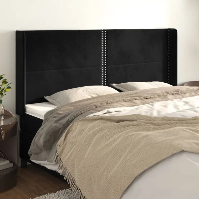 Hoofdborden en voetborden met zachte fluwelen afwerking en levering bevat - Zwart / 183 x 16 x 118/128 cm / 1