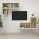 Hoogglans Grijs Tv-Meubelset met Opbergruimte en Wandmontageopties - Sonoma eiken / 4 - Tv-meubels